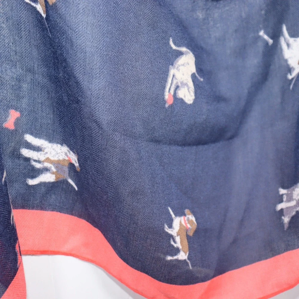 Joules Scarf OS Navy Blue Womens Dog Print Lightweight Wrap
